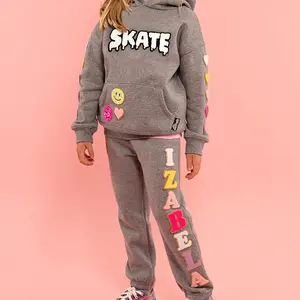 Custom Sweat set with Supersize Patch and Glitter Chenille Letters
