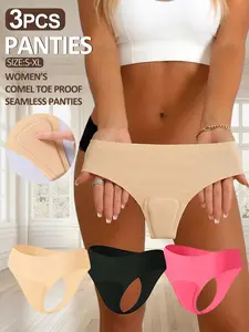 3-Pack Seamless Camel Toe Prevention High Elastic Breathable Solid Color Women's Thong Underwear, Comfortable and Stylish Everyday Wear Seamfree Panties