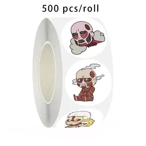 500 Sheets/1 Roll Attack on Titan Roll Stickers, 8 Different Patterns, Ideal for Daily Use, Gift Bags, Gift Boxes Decoration