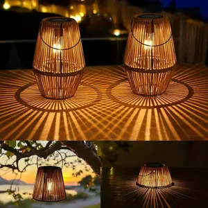 2 Pack 3-in-1 Solar Lanterns Outdoor  Rattan Woven  Solar Lights for Outside with Bright Lamp & LED Bead & 4 Handles, Garden Gifts Decor for Women Mom Patio Yard Porch