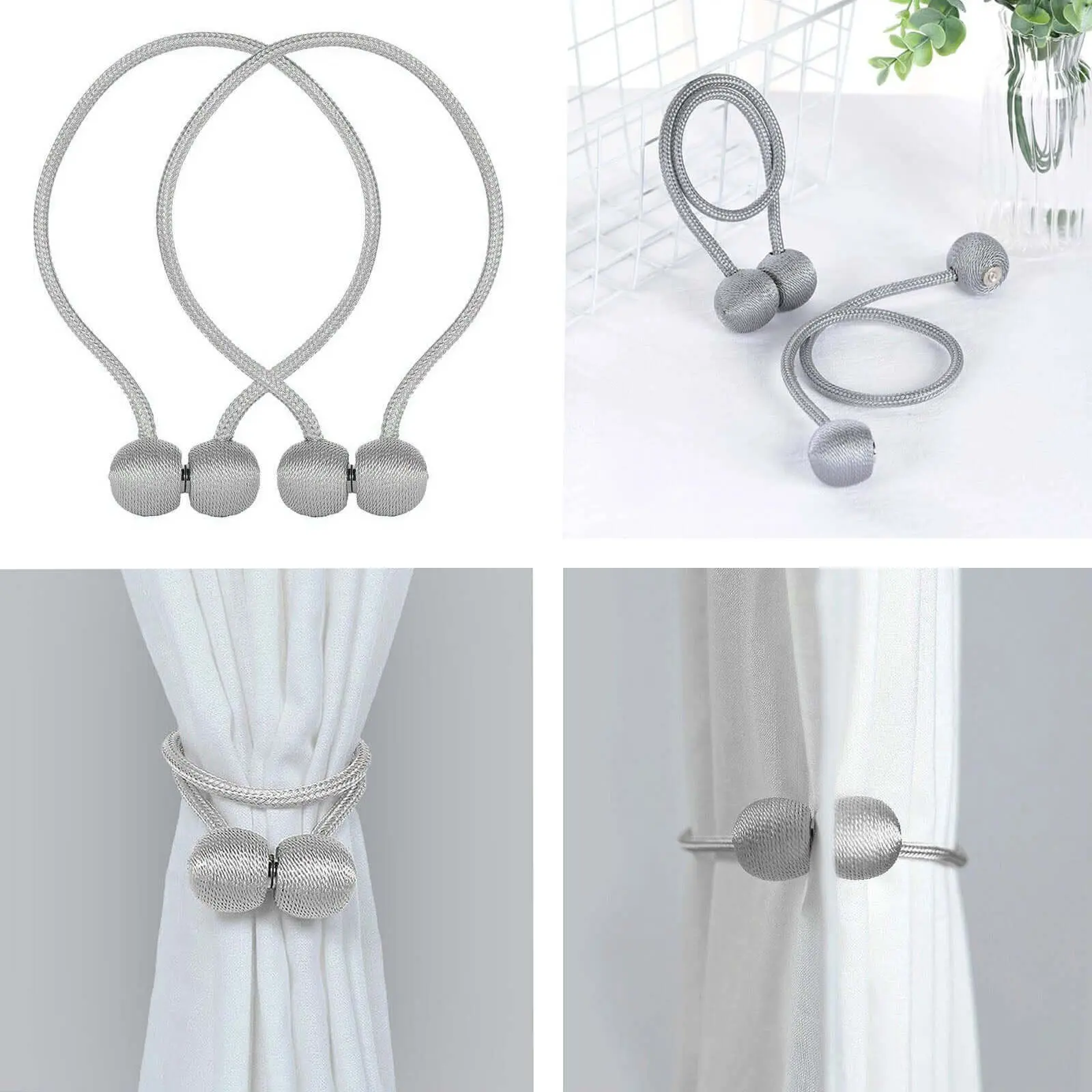 2-Pack Silver Nickel-Plated Strong Magnet Curtain Tie Backs, Curtain Accessories for Window Drapes, Backdrop Panels, Window Treatments, Matches Any Decor, Match Any Curtain