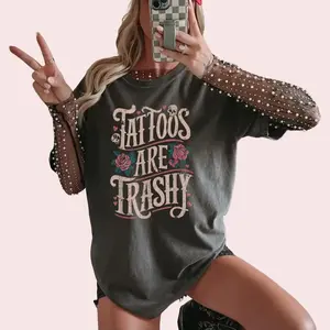Tattoos Are Trashy Retro Tshirt, Funny Quote Graphic Tee, Cowgirl Clothing Stuff, Fashion Shirts for Women