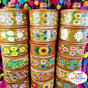 Handpainted Wooden Kitchen Tortilla Warmer Tortilleros de Madera Painted Lids