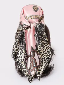 Women's Fashionable Versatile Silk Scarf Head Wrap, Leopard Chain Print Satin Fabric, Spring Summer New 90cm Large Size, Multiple Colors Available