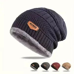 Warm Fleece Lined Knit Beanie Mens, Woman, Winter Slouch Skull Cap Thermal