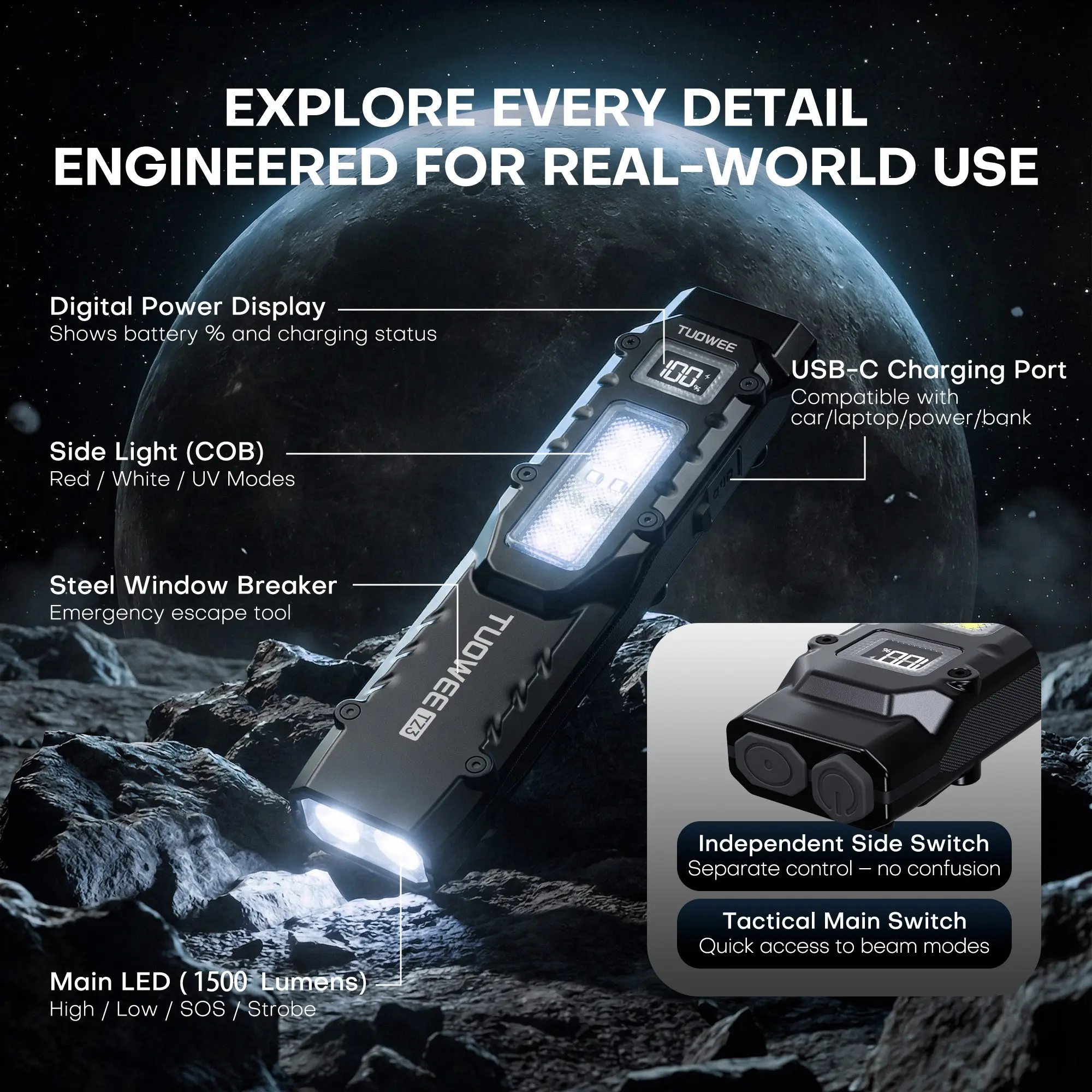 1500 lumen flashlight rechargeable Cyansky H1R MAX Lumens flashlightgo the 1500 lumen CORE Rechargeable flashlight is equipped with a lifetime Cree LED bulb and an easily accessible rechargeable base for extreme lighting performance Police Security Zephyr-R 1500 Lm.
