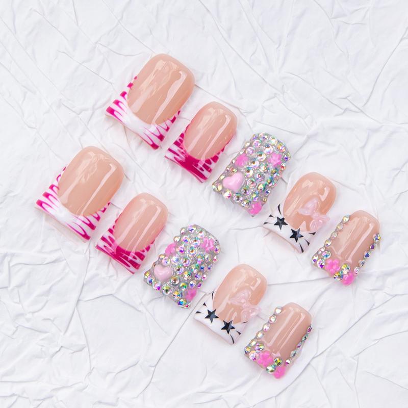 Nailssbysheccid, 10pcs-Y2K press on nails, duck nails, 100%handmade, with French, 3D, smudt, hand-drawn designs, perfect for family dinners, dates, weddings, and the best gift for girls! Jelly gel, crystal sticks and rolling sticks are given as gifts.