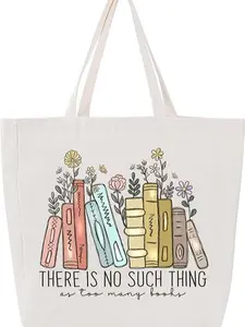 Cute Canvas Tote Bag with Pocket, Book Lovers Gifts - Mothers Day, Birthday, Book Club Gifts for Book Lovers Women - Reading Accessories, Librarian, Bookish, Readers, Teacher, Library Present