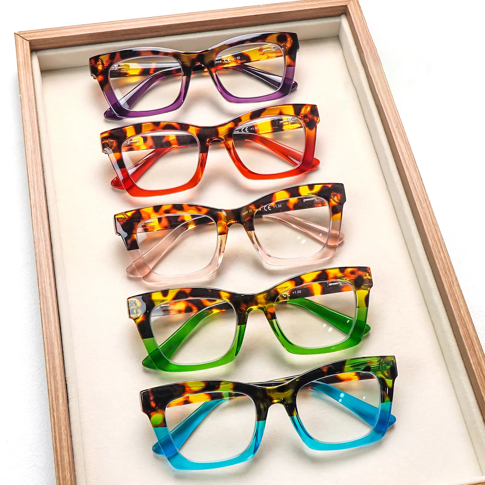 5pcs Set Of Stylish Vintage-Print Blue Light Blocking Reading Glasses Oprah-Style Women's Reading Glasses Large Rectangular Frames Durable Lenses Spring-Hinge Design Exudes Charm Perfect For Daily Wear, Outings, And Work