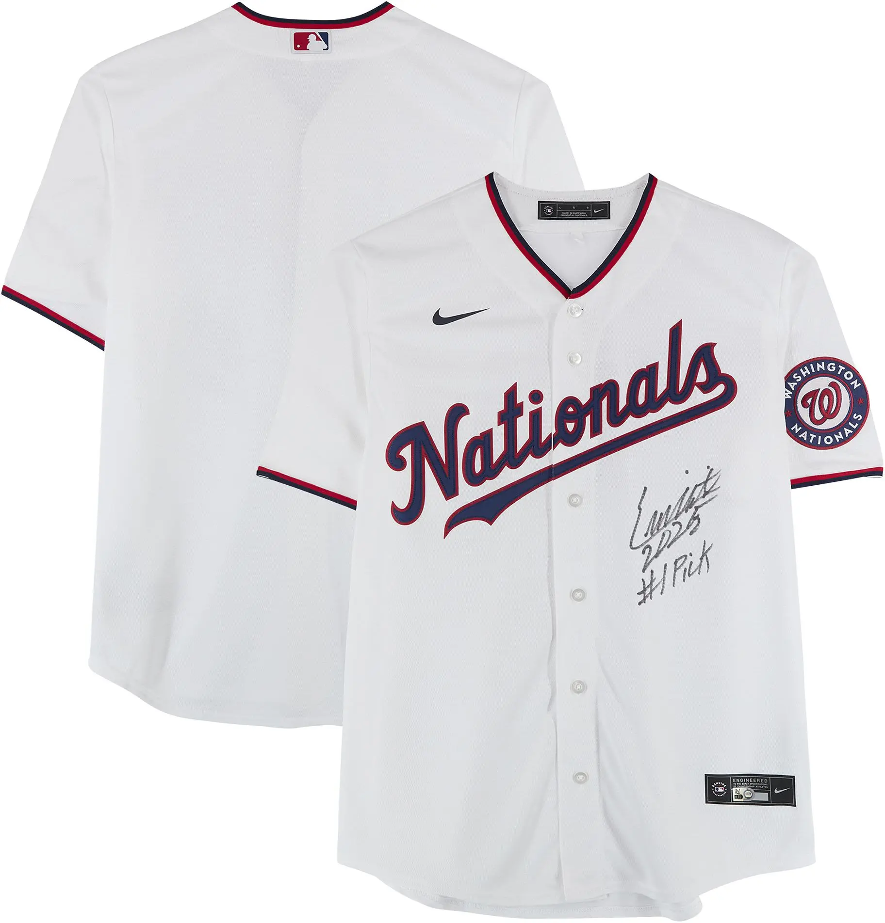 Eli Willitis Washington Nationals Autographed White Nike Replica Jersey with "2025 1st Overall Pick" Inscription - Fanatics Authentic Certified