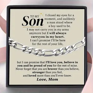 Cuban Style Bracelet Gift Set, Perfect Jewelry Gift for Son, Ideal Birthday Present From Mom, Complete with Gift Box & Card