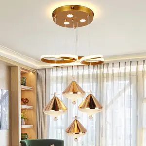 Modern Gold Chandelier, 16.5 Inch 4 Light LED Pendant Light, 3 Color Dining Room Kitchen Island Bedroom Ceiling Light