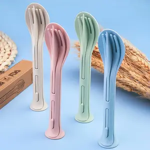 3PCS Portable Wheat Straw Tableware Set – Detachable Cutlery for Travel, Picnic, and Camping