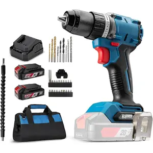 20V Brushless Heavy-duty  Drill, 531in-lbs, 1/2" Keyless Metal Chuck, 20+1+1 Clutch, Cordless Hammer Drill with 2 * 2.0Ah  Kit for Drilling Brick Wall, Metal,