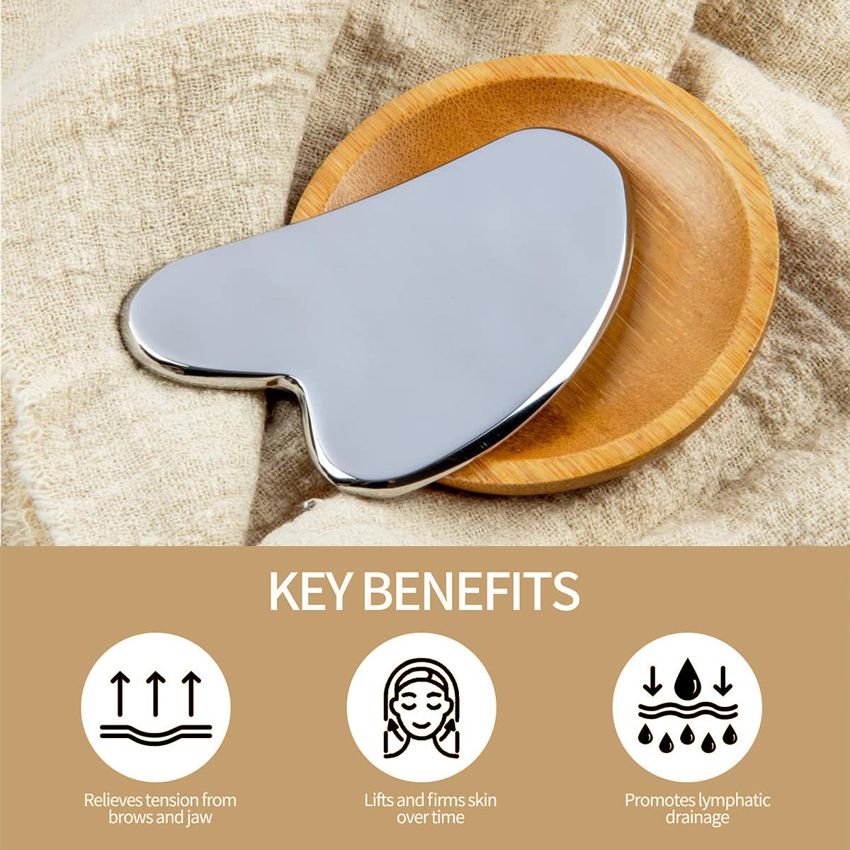 Premium Stainless Steel GuaSha Facial Tools Heart Shape Massage Tool Premium Stainless Steel Gua Sha Facial Care Tool - Durable Metal Massage Metal Beauty Essentials