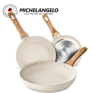 MICHELANGELO Non Stick Frying Pan Set, Granite Frying Pans Nonstick, Nonstick Pan Set 8", 9.5"& 11" Aluminium Induction Compatible Cookware