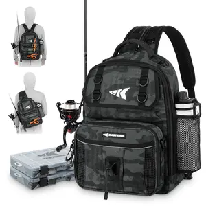 KastKing BaitSpace Fishing Sling Bag, Fishing Backpack with Rod & Beverage Holder, Tackle Bag for Fishing Gear