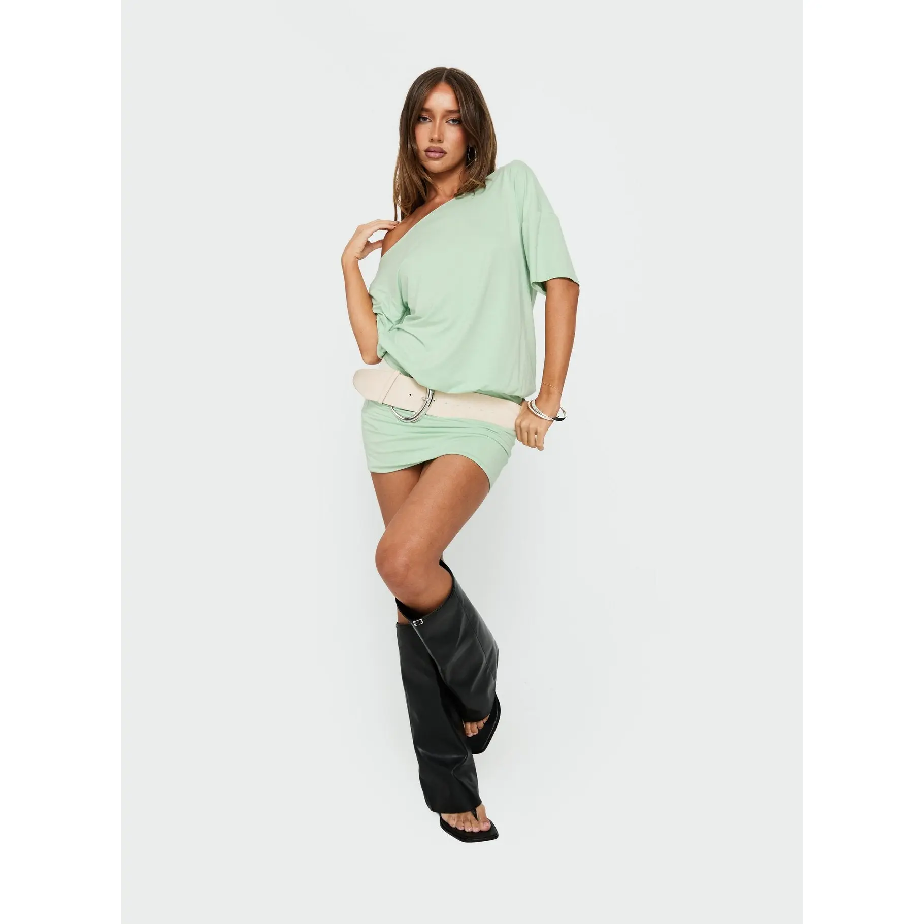 Ashlinn Off Shoulder Drapey Mini Dress Jelly Mint