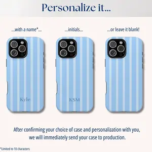 Blue Striped Personalized iPhone 17 16 15 14 13 Case, Custom Monogram Name Initials, Aesthetic Preppy Phone Case Retro Stripes gift for her men's cool gadgets iphone 17 pro max cases girls