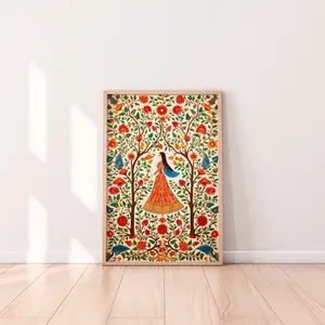 Indian Art Print, Indian Vintage Art, Floral Prints, Folk Prints, Printable, Pichwai Painting, Indian painting, Indian Wall Art