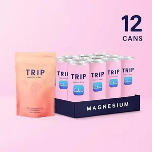 TRIP Daily Reset Bundle: Wild Strawberry Magnesium & Adaptogen Seltzer (12-Pack) + Pomegranate Orange Blossom Magnesium Powder – No Added Sugar, Vegan, Ashwagandha & Lion’s Mane