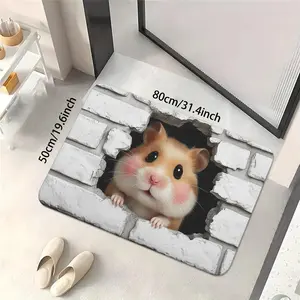 Tiny Hamster Peeking from White Brick Wall Holevelvet rug,artistic&stylish,HD print,double-locked edges.Machine/hand washable,non-slip,easy-care,multi-scene for Kitchen Bathroom Bedroom Entrance
