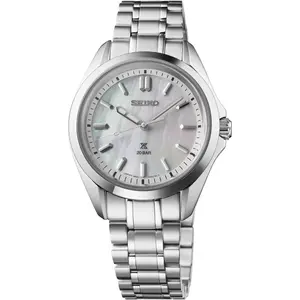 Seiko SUR605 Prospex Quartz White Dial Stainless Steel Ladies Watch with Date Window & Hardlex Crystal 100M Water Resistance