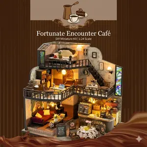 DIY Miniature House Kit Vintage Cafe Book Nook 3D Wooden Puzzle Bookshelf Insert Cottagecore Home Decor Adult Craft