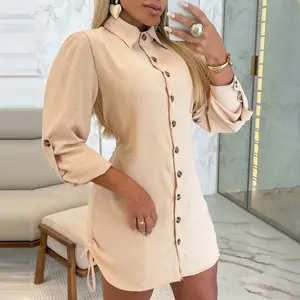 ChicMe Women's Polka Dot Stand Collar Long Sleeve Shirt Dress Casual Button Design Mini Dress/April Outfit