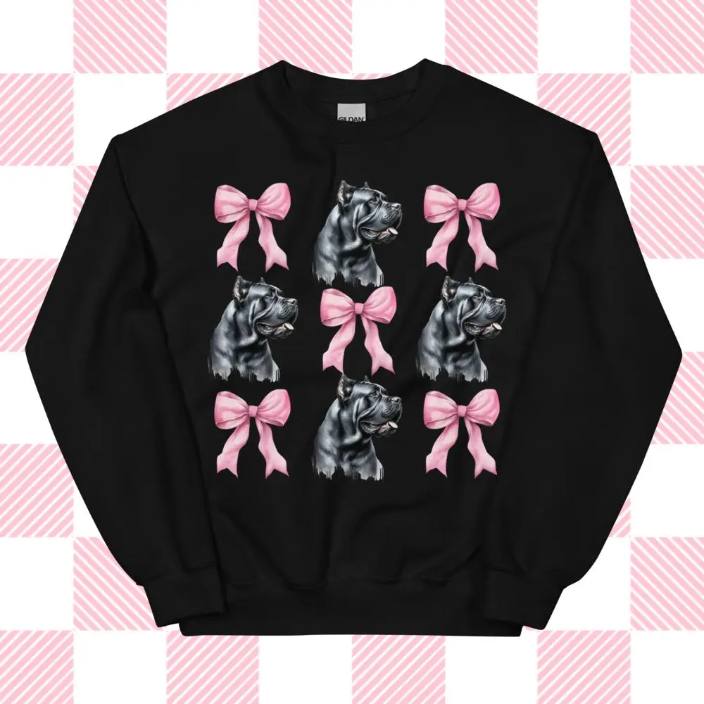 Cane Corso Bows Sweatshirt - Unisex Apparel Relaxed Fit Printed In The USA Clothing Womenswear Casual Comfort Cotton Top Athletic Boho Chic