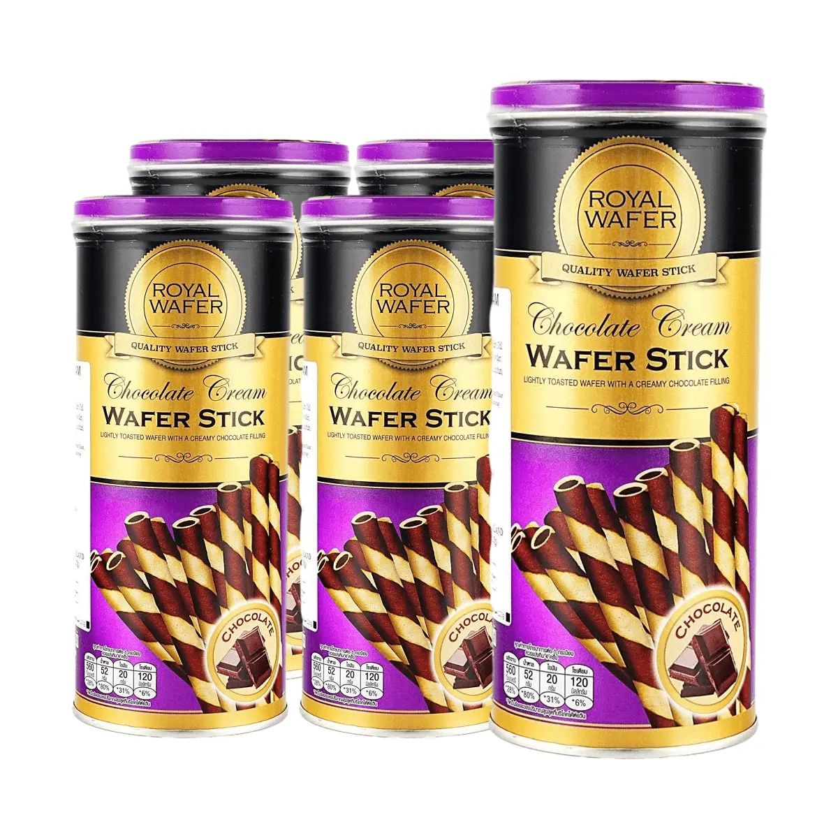 VFOODS Thai Royal Wafer Rolls - Chocolate Cream Flavor, 5 Pack (125g x 5) - Popular Thai Snack Gift Box