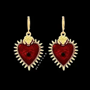 RED GOLD SACRED HEART EARRINGS