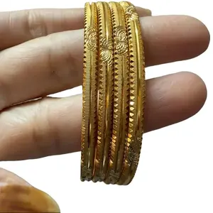 Gold Plated Bangles 4 piece Set Beautiful Design. Indian Bangles for Women. Perfect for any Occasion