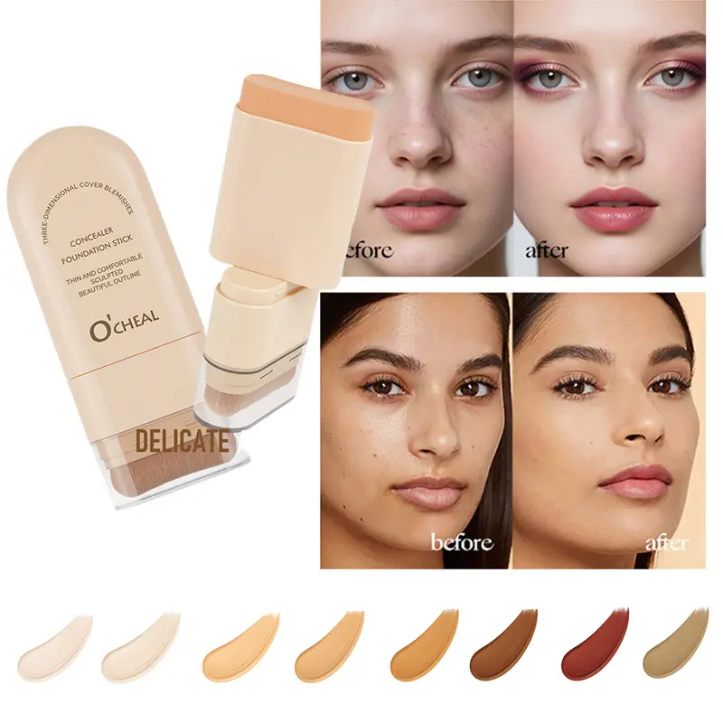 2-in-1 Concealer Foundation Stick Brush, Hydrating Buildable Coverage, Lightweight Flawless Finish for All Skin Tones, Effortless Complexion Sculpting, Makeup