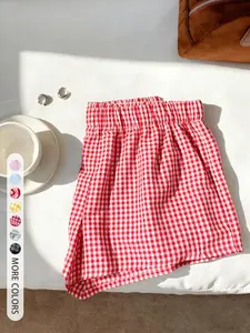 American Vintage Style Home Wear Shorts, Classic / Gingham Check, Boho Fitted Design, Lightweight Breathable Fabric, All Seasons