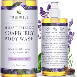 Tree to Tub Lavender Body Wash for Sensitive Skin & Dry Skin - pH Balanced Body Cleanser, Hydrating Sulfate Free Soapberry Body Wash Soap Alternative
