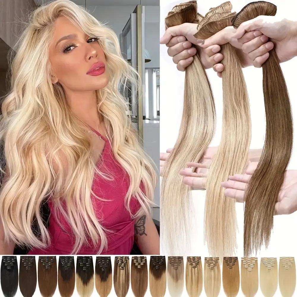 New Fashion 8pcs Full Head Clip-In Human Hair Extensions  display picture 1