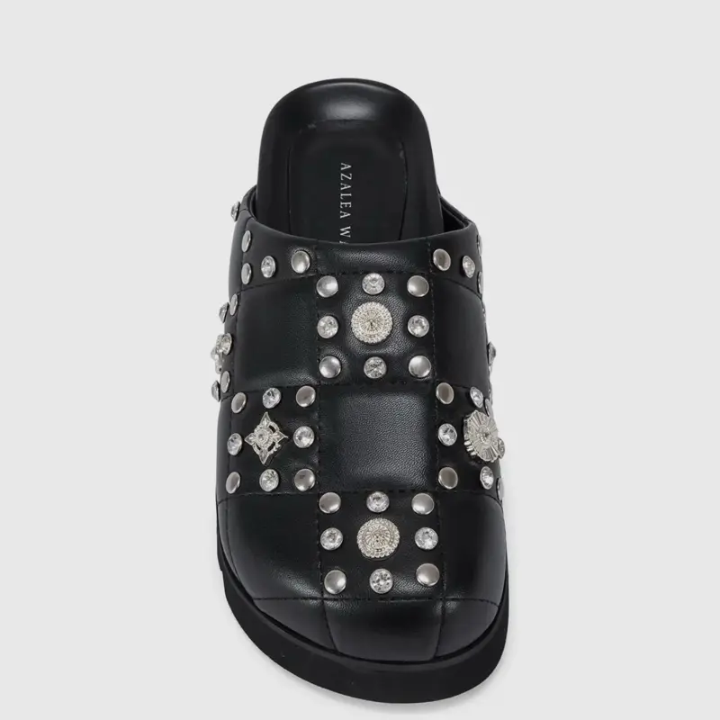Mallein Hardcore Mule Footwear - Black with Metallic Accents, Comfortable Design, Walking Shoes