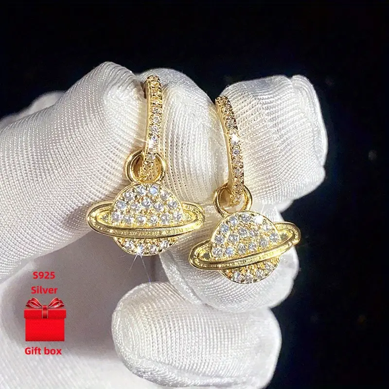 925 sterling silver earrings, planet earrings, elegant and exquisite. Ladies' earrings, fashionable classic earrings, gift jewelry box, suitable for birthday gifts,Valentine's Day gifts, and A suitable gift for a friends. Daily wear,Mother' girl