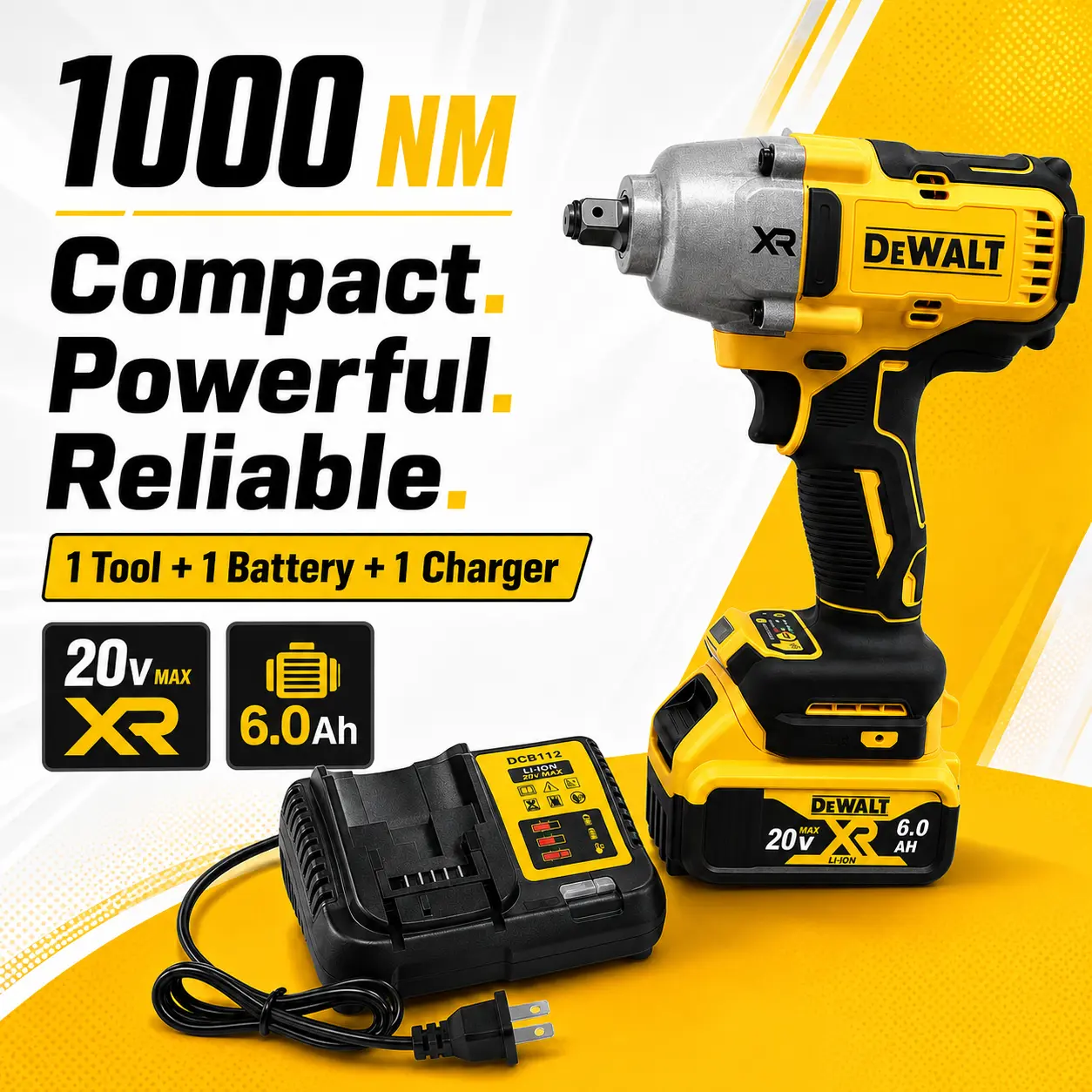 DEWALT DCF900 20V Brushless Cordless Impact Wrench, 1/2" Hog Ring Anvil, Heavy Duty Torque, Built for Demanding Fastening Jobs, High Torque Tackles Tough Bolts Fast, DIY Repair Brushless Cordless Ratchet Multitools & Accessories