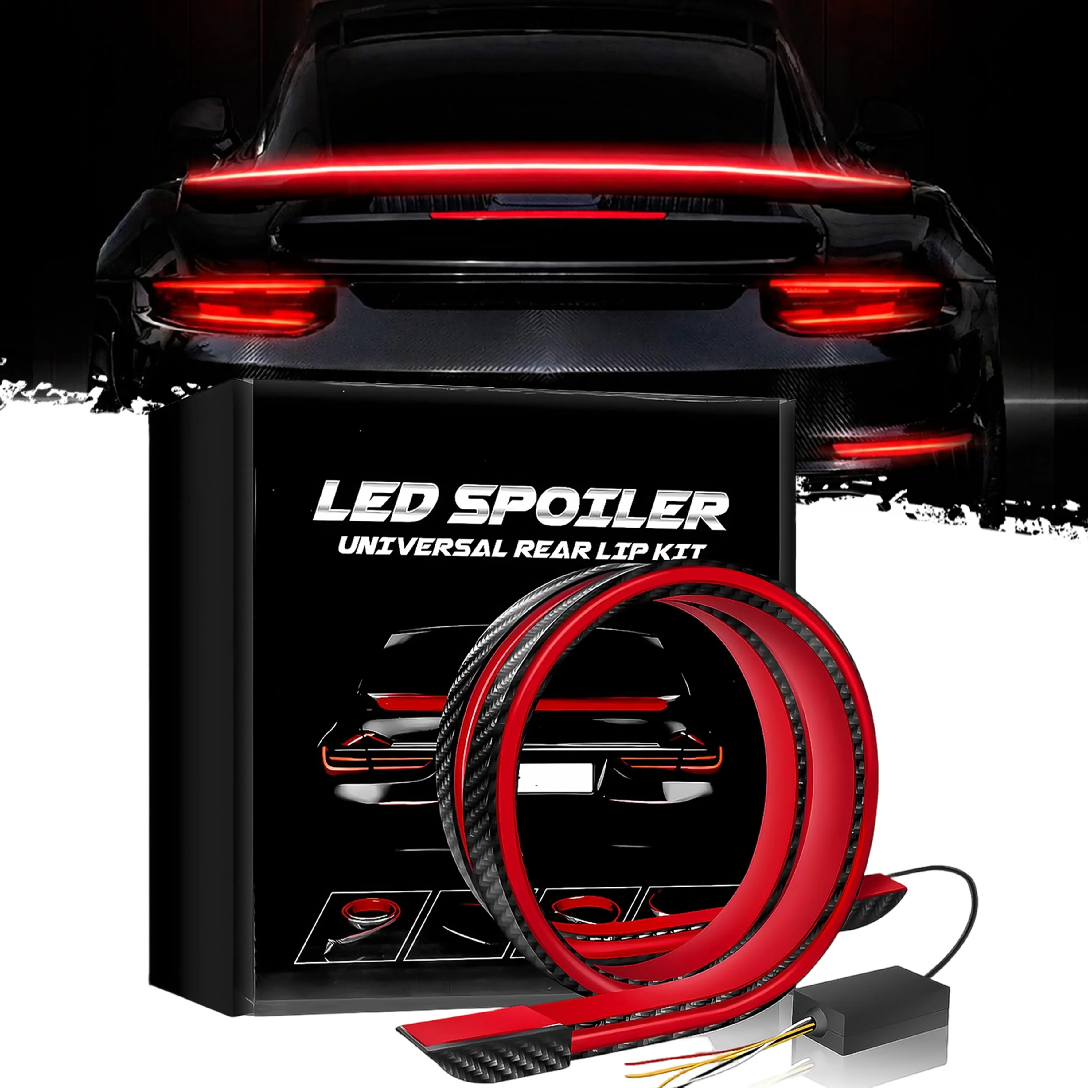 DIBMS Carbon Fiber Car Tail Light, LED Light Strip with Multiple Light Modes, Car Brake DRL Decoration Light, Turn Signal LED Car Tail Light,Carbon Fiber LED Light-Up Car Spoiler. Carbon Fiber LED Car Tail Light Car Lighting Accessories