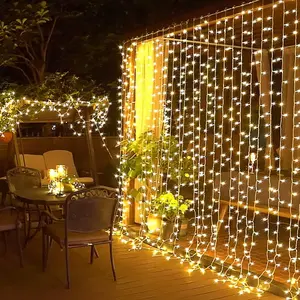 300 LED Remote Control Christmas Curtain Lights, Plug in Fairy Curtain Lights Outdoor, Window Wall Hanging Curtain String Lights For Bedroom Backdrop, Wedding Party Indoor Decor, Warm White