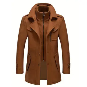Men's business woolen coat fashion double neck medium and long woolen coat, autumn and winterGift