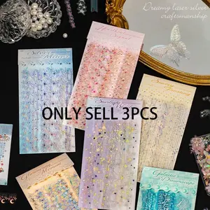 3 Pack Starlight Diary Pet Laser Silver Long Strip Sticker Pack, Creative DIY Scrapbook Material, Phone Case Decoration, Calendar Journal Frame