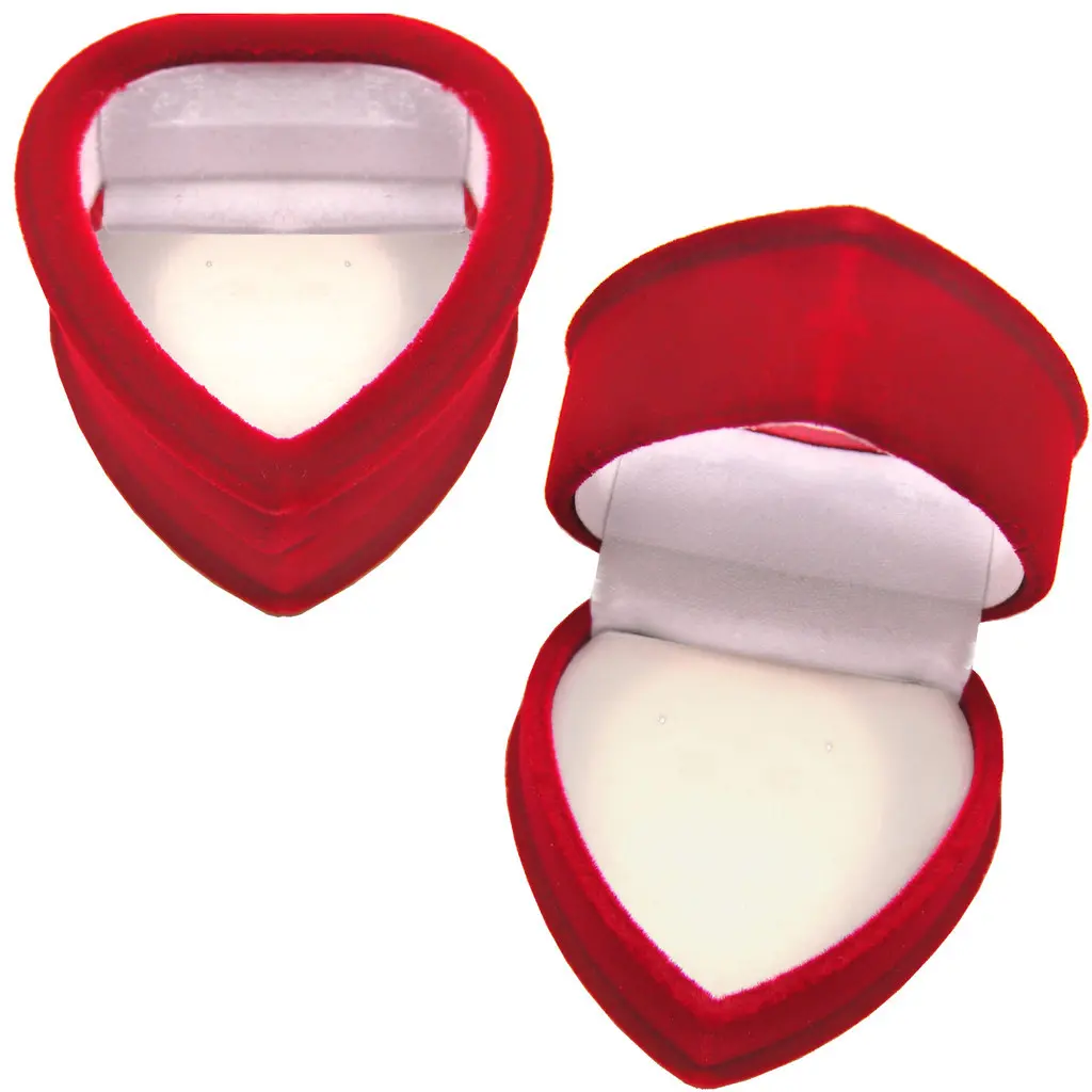Red Velour Hinged Heart Gift Box With Window, Earrings, Pin 1020063-24PK-NF