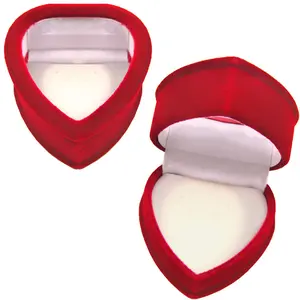 Red Velour Hinged Heart Gift Box With Window, Earrings, Pin 1020063-24PK-NF