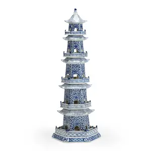 Hand Painted Blue and White Ceramic Canton Pagoda