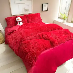 4 Piece Plush Duvet Cover Set Pink Queen Size （600 GSM）Soft Warm Bedding Set with 1 Fluffy Faux Duvet Cover+ 1 Heart Pillow + 2 Furry Pillow Shams