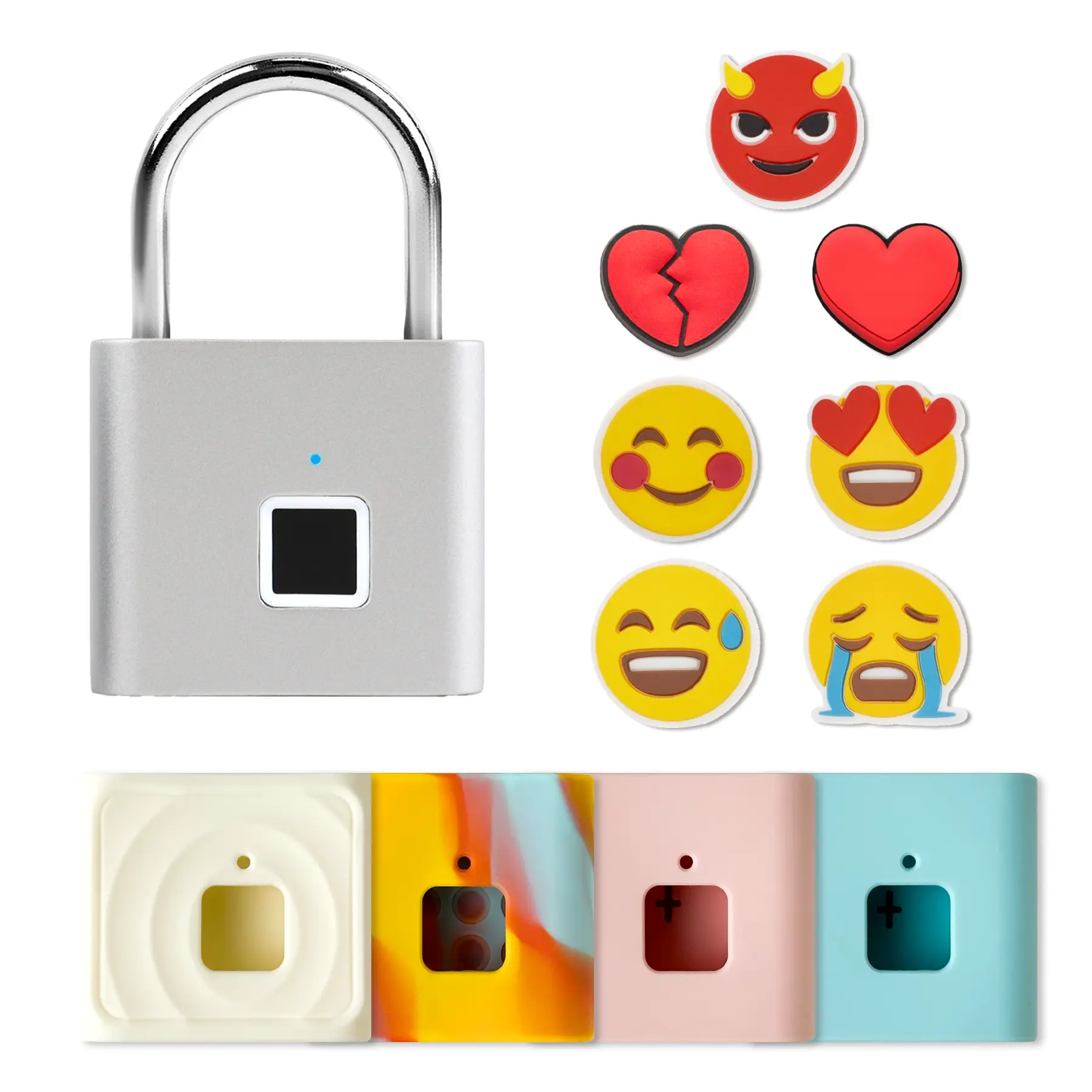 Smart Fingerprint Padlock with Silicone Cover, Keyless USB-C Rechargeable Lock, 20-Fingerprint Storage, 0.3s Fast Unlock, Stainless Steel Shackle for Backpacks, Lockers, Cabinets