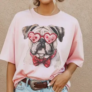 Valentines Dog Tees Heart Sunglasses Valentines Dog Breed Tshirt Casual Crewneck Sublimation Womens Tees Lab French Bulldog Pug Dalmation Corgi Englis Bulldog German Shephard Great Dane Mastiff Cane Corso Daschund Golden Retriever King Charles Pointer